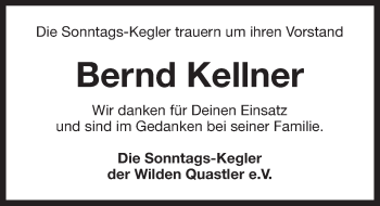 Traueranzeige von Bernd Kellner von Pegnitz-Zeitung
